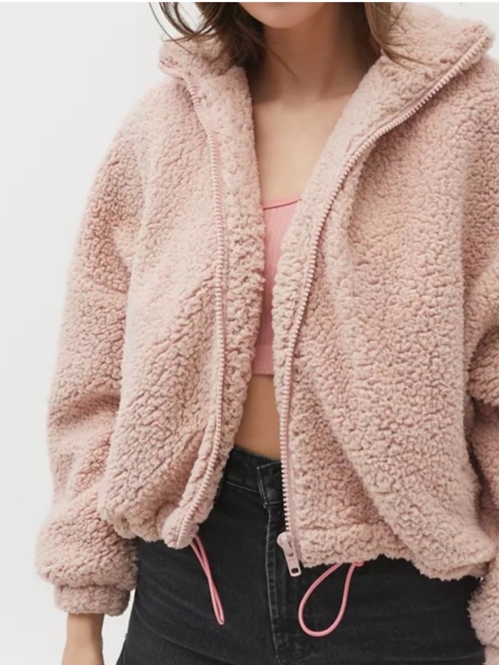 Urban Outfitters Blush Pink Teddy Zip-Up Jacket